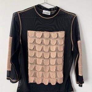 Fantazia Black and Tan Sheer Top